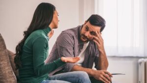 Couple discussing money