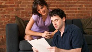 Couple with paperwork